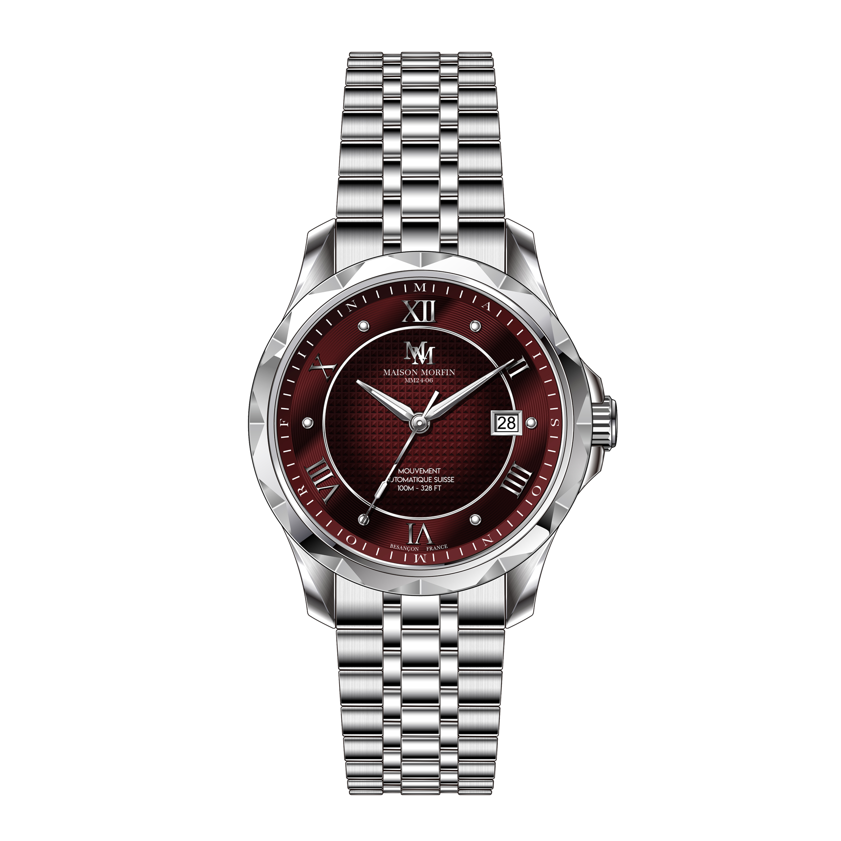 Montre Automatique - MM24-06 Argenté - Cadran Agate Rouge