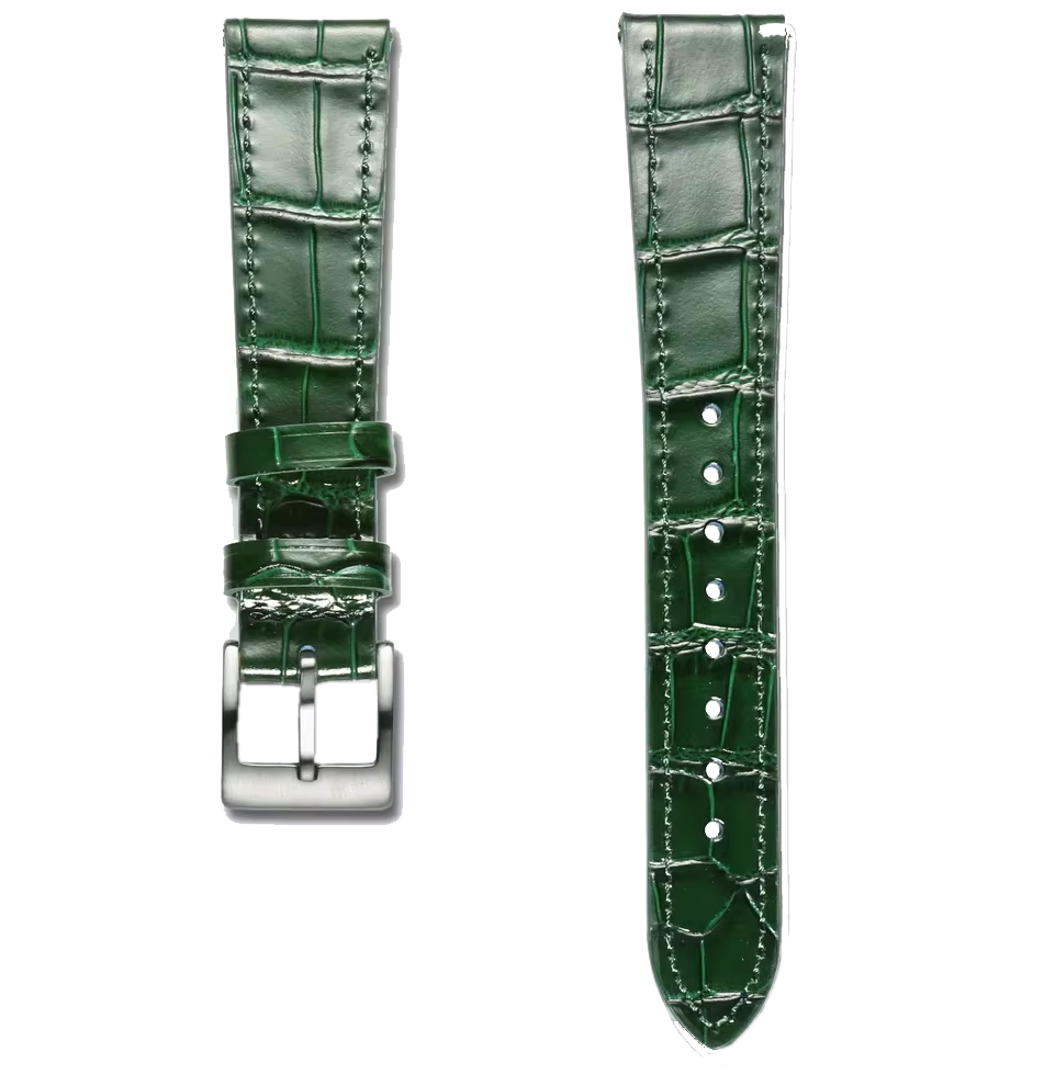 Bracelet en cuir - Embossage crocodile - Cousu Main - Vert